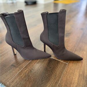 Good American Boots Woman 8 High Kickstand Pull-up Elastic Panels Brown New